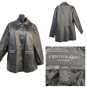 Centigrade Leather Womens Black Removable Lined Genuine Leath Button Jacket Sz L